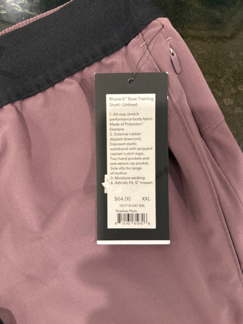 RHONE Men’s Rose Pink Performance Shorts with Black Waistband - Picture 2 of 3